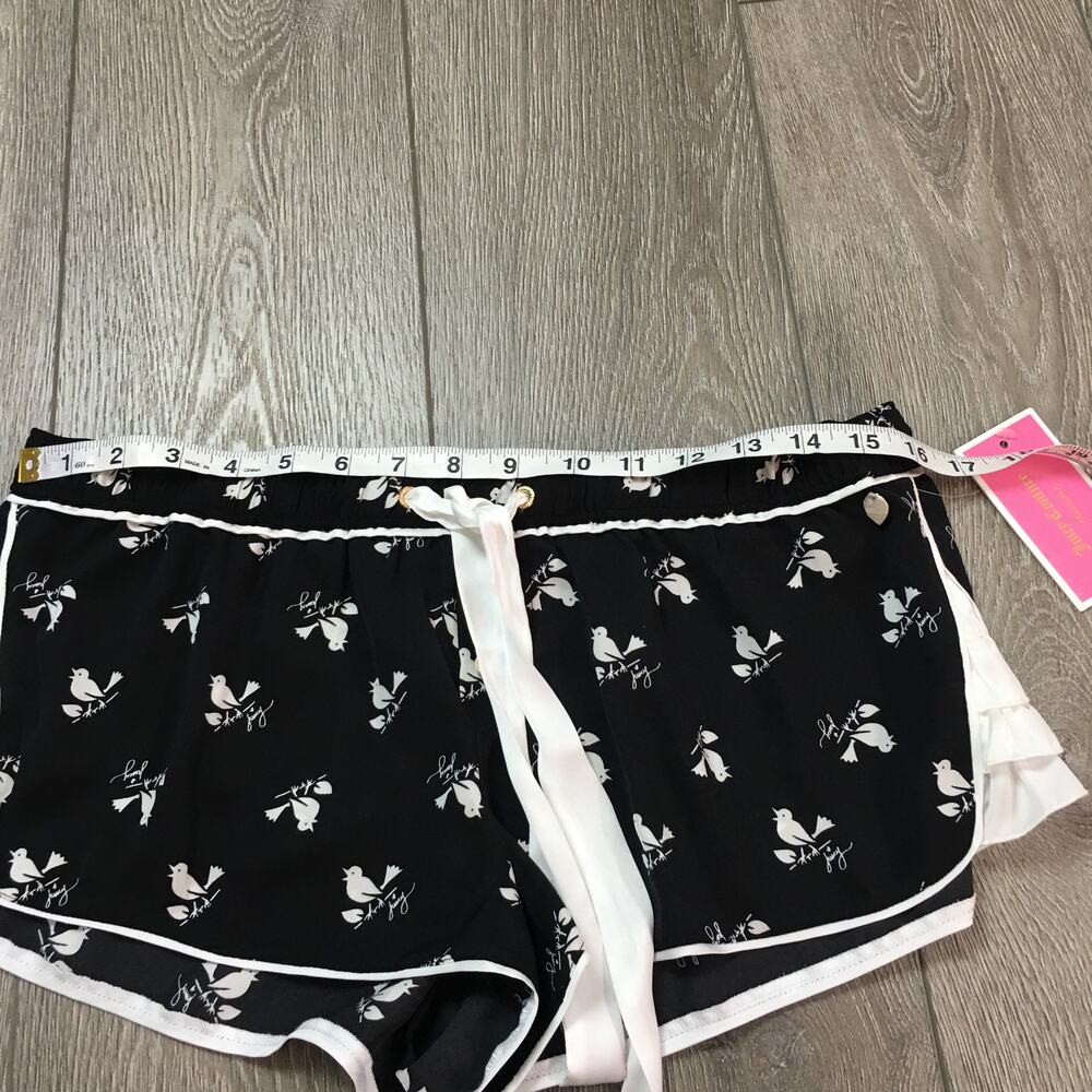 juicy couture black white shorts bird ribbon string ruffle Women Medium - Picture 5 of 8
